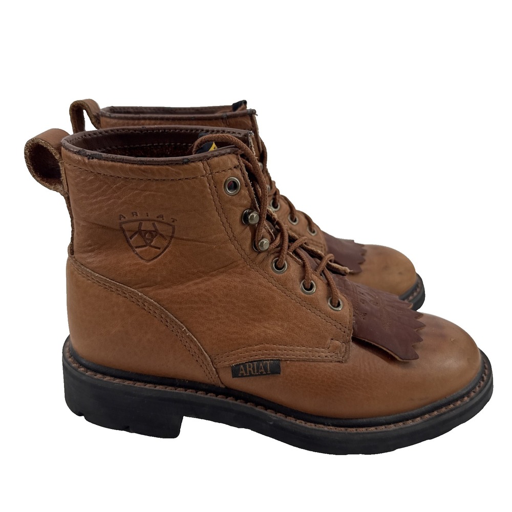 Ariat Lacer Work Boots Women 6B Brown Leather Kiltie Lace Up Western Equestrian